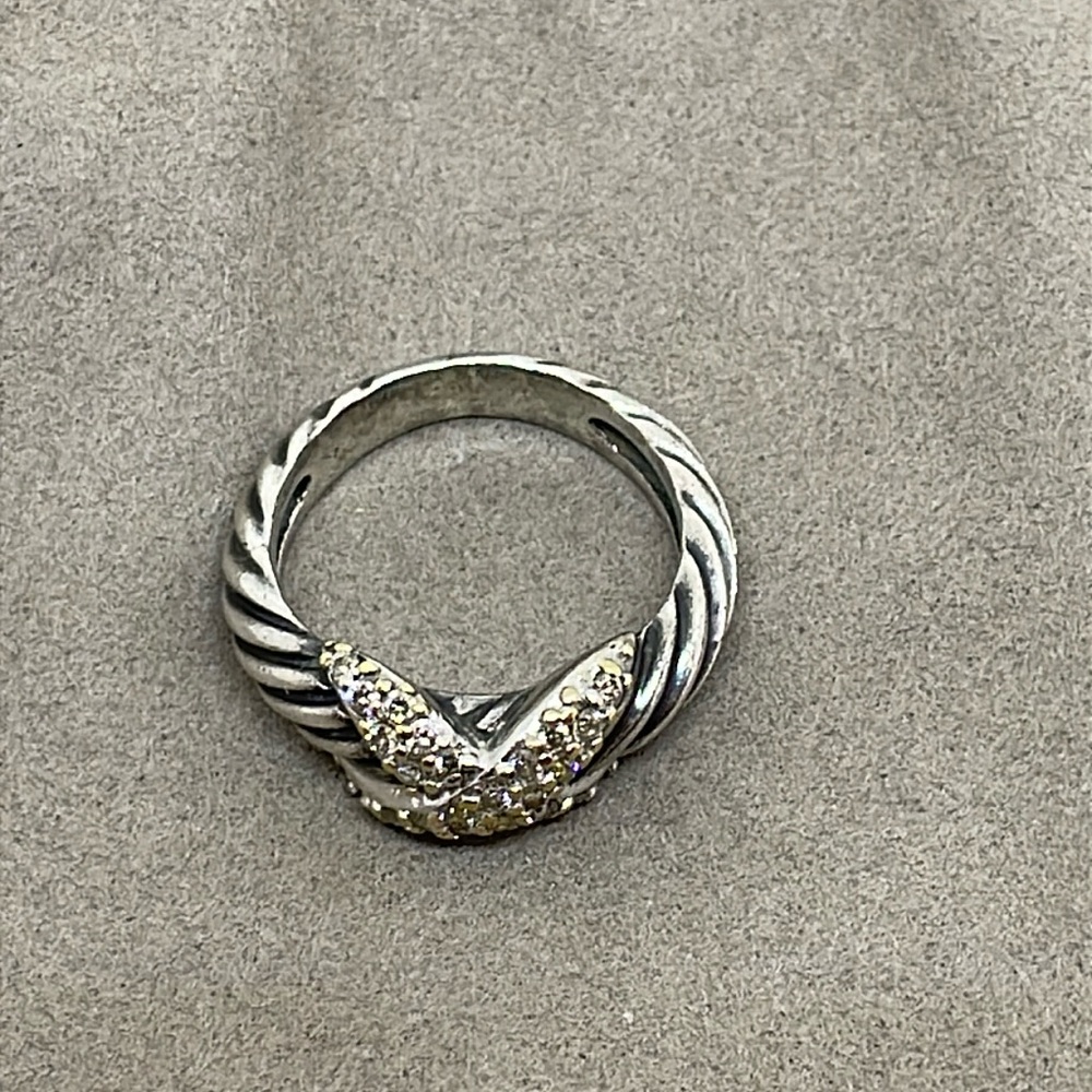Authentic David Yurman Sterling Silver & 18K Gold X Diamond Ring, Size 6 - Picture 4 of 7